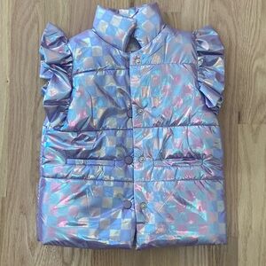 NWT girls purple iridescent ruffle puffer vest size 7/8